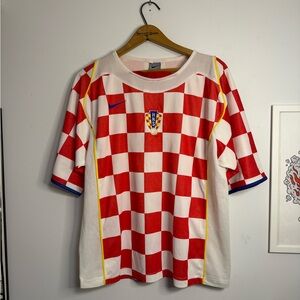 Nike Croatia 2004 Red and White Checkered Jersey